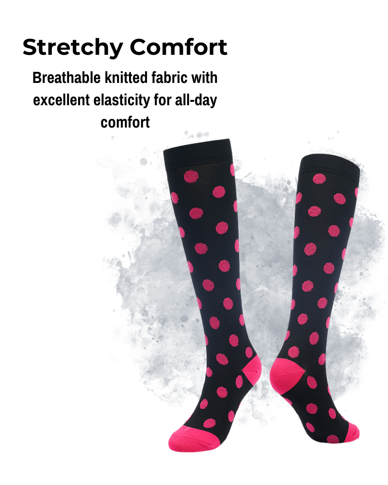 Knee-High Compression Socks - Pink Polka Dots